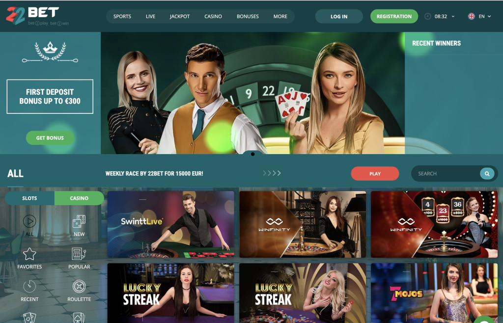 Image of 22Bet Casino website