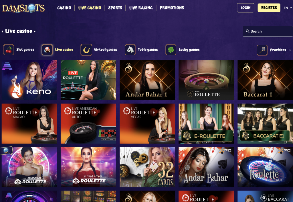 Image of Damslot casino website