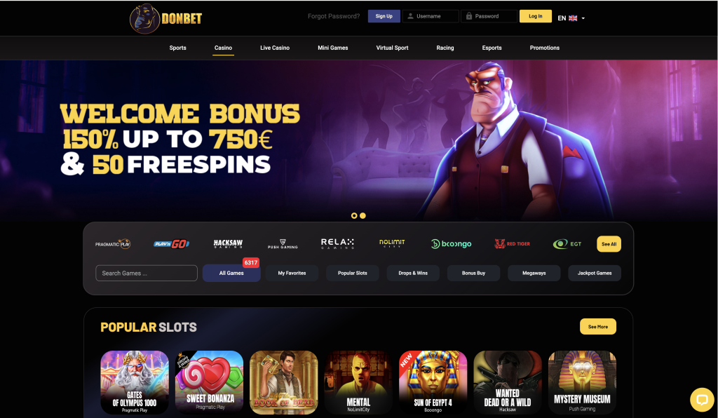 Image of Donbet Casino website