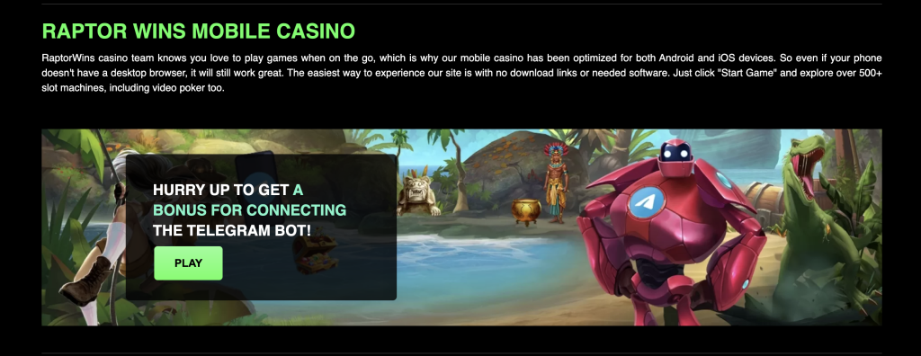 Image of Raptor Wins Casino website