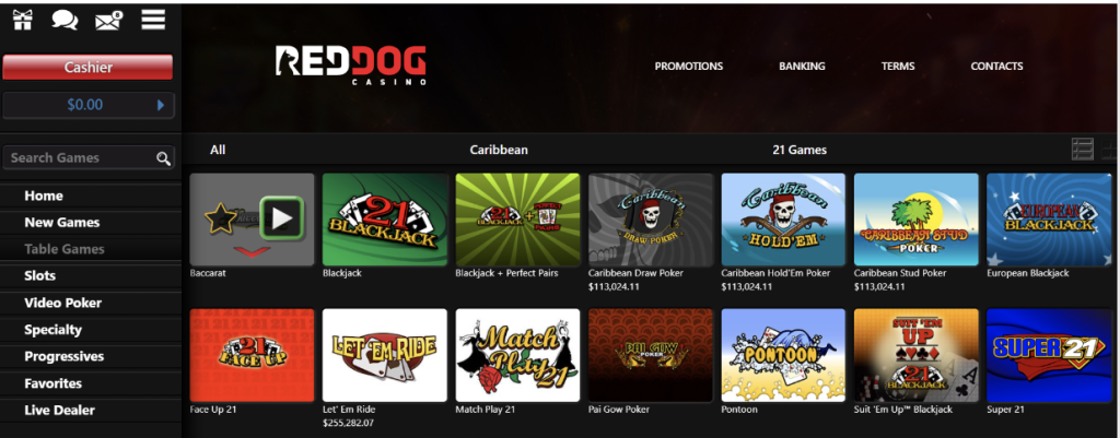 Image of Red Dog Casino website