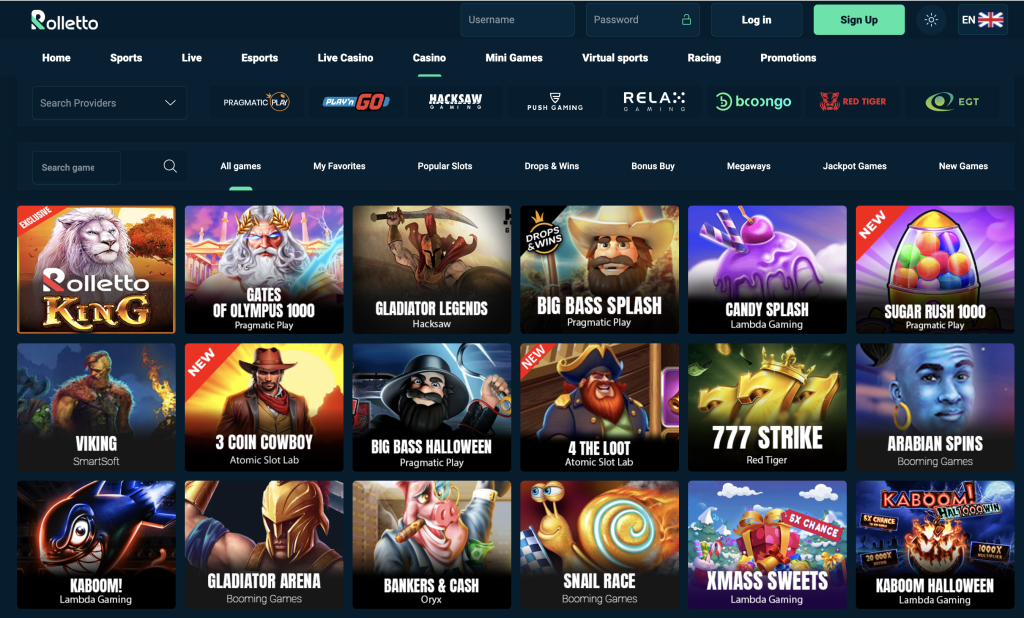 Image of Rolleto Casino website