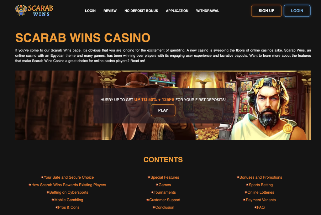 Image of Scarab Wins casino website