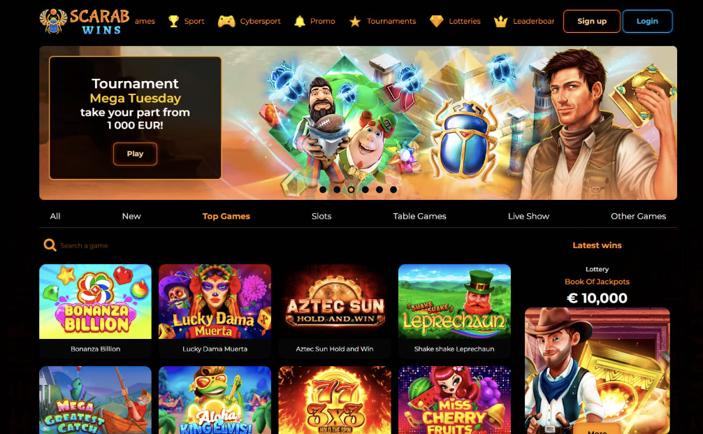 Image of Scarab Wins casino website