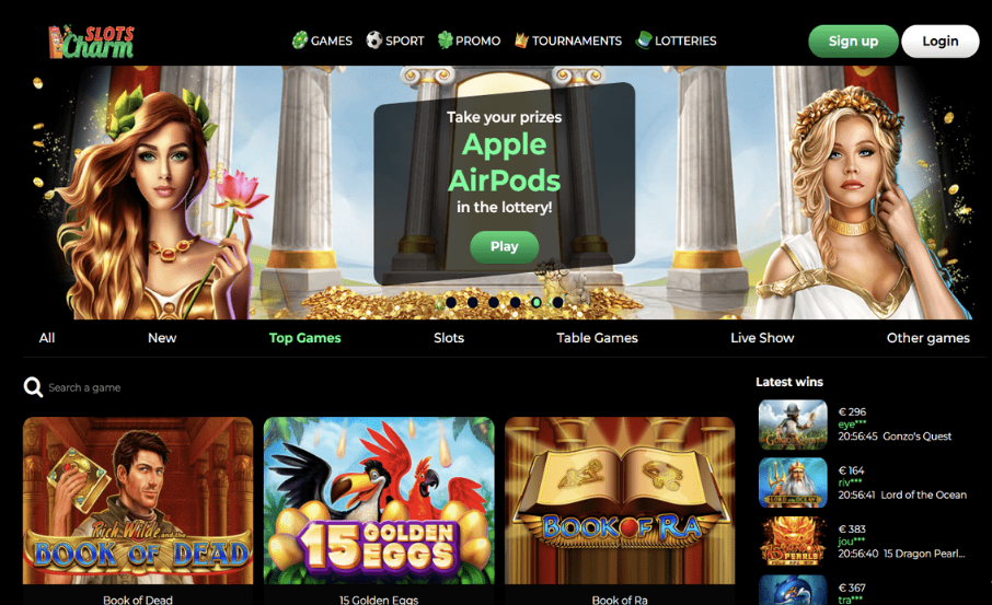 Image of Slots Charm Casino website