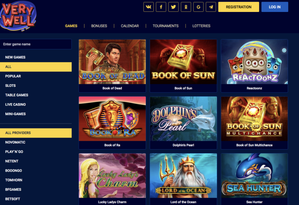 Image of Very Well casino website