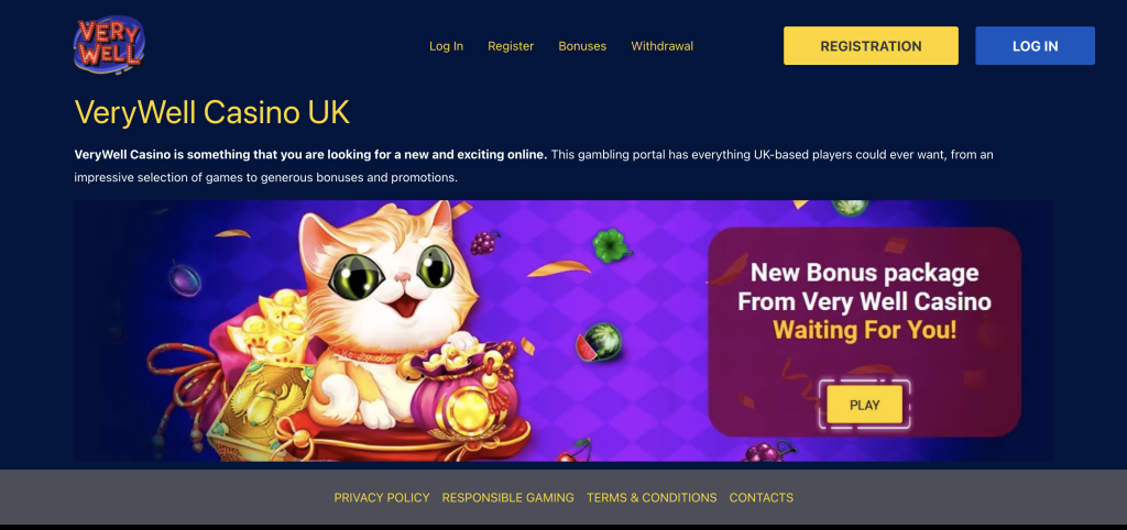 Image of Very Well casino website