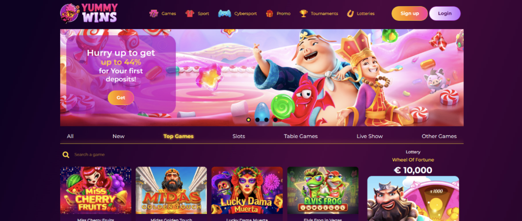 Image of Yummy Wins Casino website