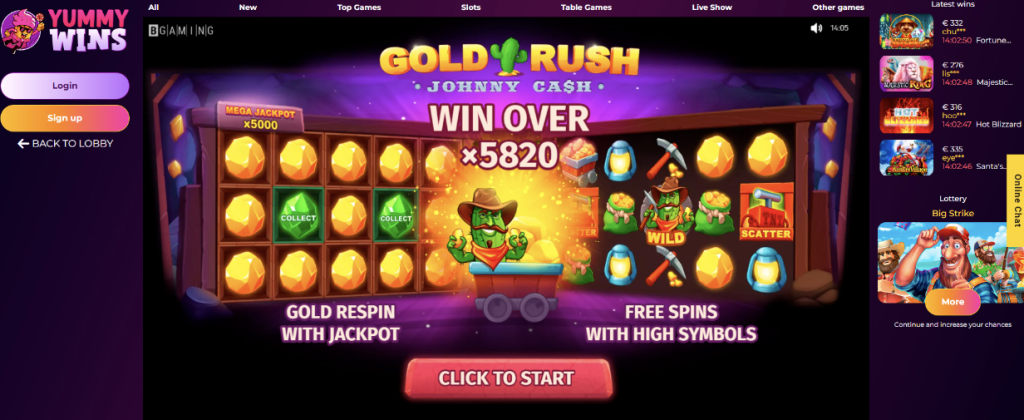 Image of Yummy Wins Casino website