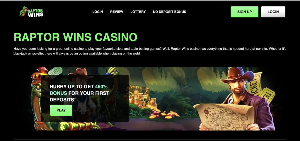 Image of Raptor Wins Casino website