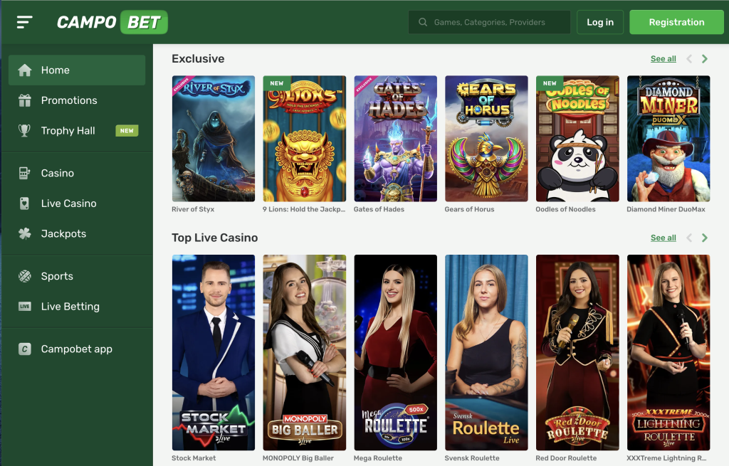 image of campa bet casino website